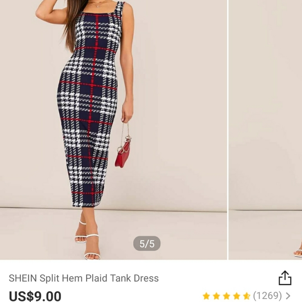♡Never Worn♡ SHEIN Split Hem Plaid Tank Dress